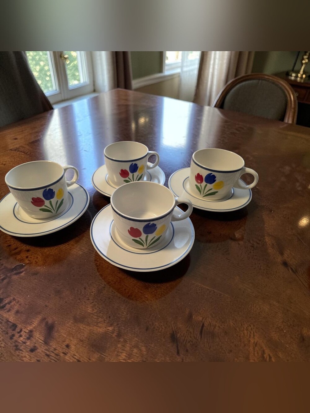 Vintage 1985 Ceramic Tulip Tea Cup and Saucer Set